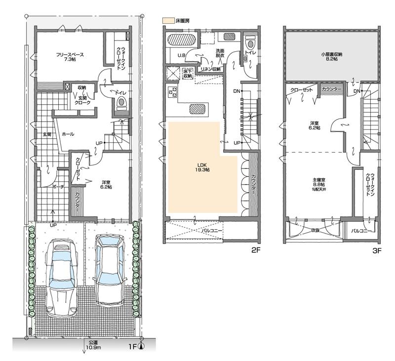 Floor plan. (A Building), Price 63,500,000 yen, 3LDK+3S, Land area 103.95 sq m , Building area 133.02 sq m