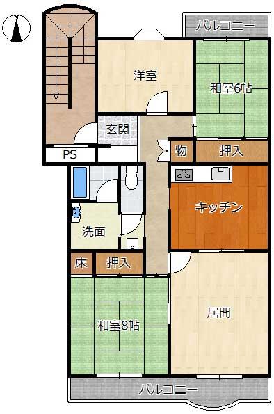 Floor plan. 3LDK, Price 13,900,000 yen, Occupied area 87.79 sq m , Balcony area 13.24 sq m