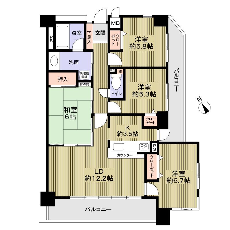 Floor plan. 4LDK, Price 27 million yen, Occupied area 85.42 sq m , Balcony area 16.21 sq m 4LDK