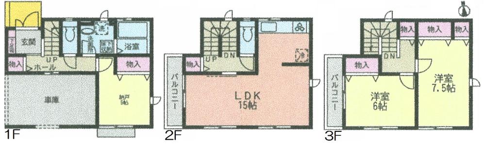 Floor plan. (Building 2), Price 31,900,000 yen, 3LDK+S, Land area 68.63 sq m , Building area 105.19 sq m