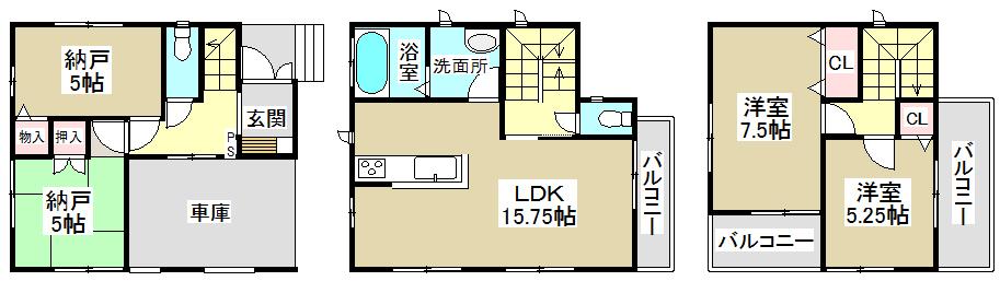 Floor plan. 32,800,000 yen, 2LDK + 2S (storeroom), Land area 64.74 sq m , Building area 104.97 sq m