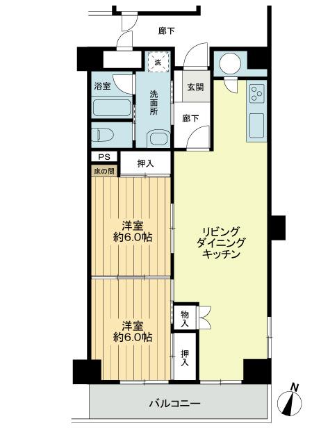 Floor plan. 2LDK, Price 14.9 million yen, Occupied area 68.12 sq m , Balcony area 9 sq m floor plan