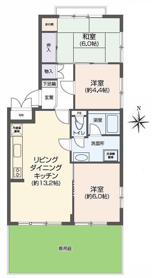 Floor plan. 3LDK, Price 14.8 million yen, Footprint 64.7 sq m , Balcony area 8.82 sq m   ■ 3LDK + private garden with 20.12m ☆