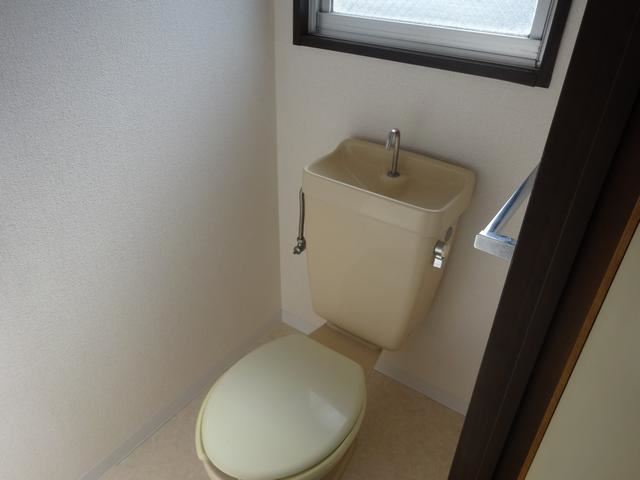 Toilet. Wide storage space in the back