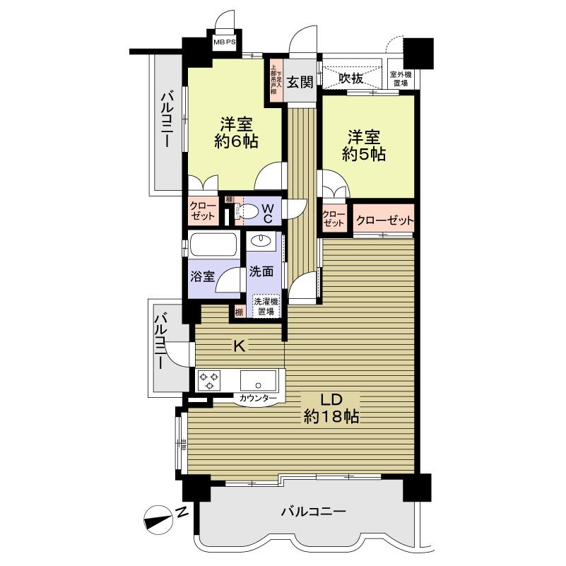 Floor plan. 2LDK, Price 24,800,000 yen, Occupied area 71.56 sq m , Balcony area 17.86 sq m
