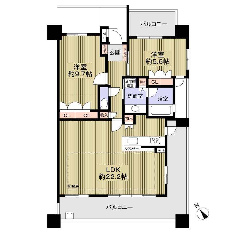 Floor plan. 2LDK, Price 31 million yen, Occupied area 87.02 sq m , Balcony area 31.2 sq m