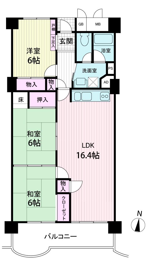 Floor plan. 3LDK, Price 11.8 million yen, Occupied area 80.89 sq m , Balcony area 10.84 sq m