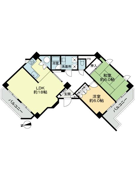 Floor plan. 2LDK, Price 16.8 million yen, Occupied area 82.69 sq m , Balcony area 12.52 sq m floor plan