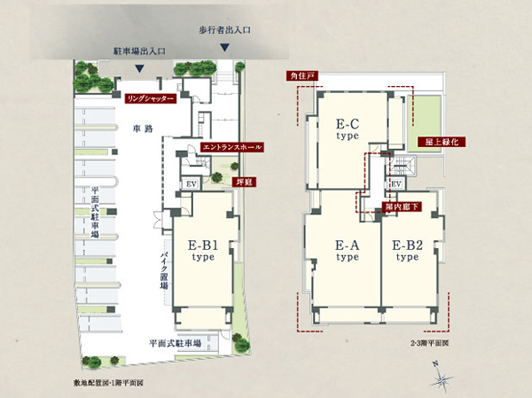 "Grand Maison Kawana East Residence" site layout (1, 2-floor plan view)