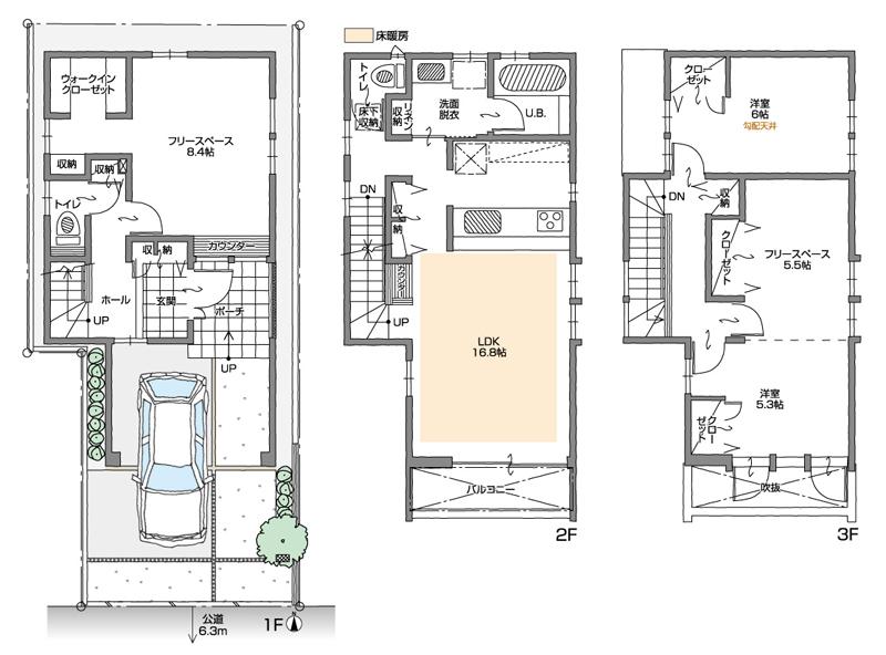 Floor plan. (A Building), Price 44,500,000 yen, 2LDK+3S, Land area 71.45 sq m , Building area 125.55 sq m