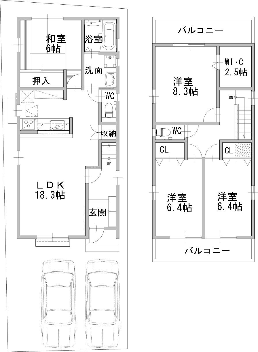Building plan example (floor plan). Building plan example (common building reference plan) 4LDK, Land price 31,980,000 yen, Land area 115.06 sq m , Building price 20,520,000 yen, Building area 109.4 sq m
