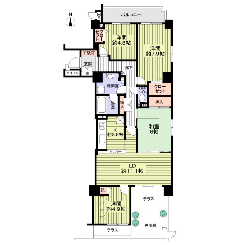 Floor plan. 4LDK, Price 23.8 million yen, Occupied area 87.97 sq m , Balcony area 7.42 sq m 4LDK