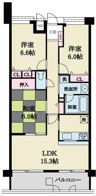 Floor plan. 3LDK, Price 21.5 million yen, Occupied area 75.84 sq m , Balcony area 10.24 sq m