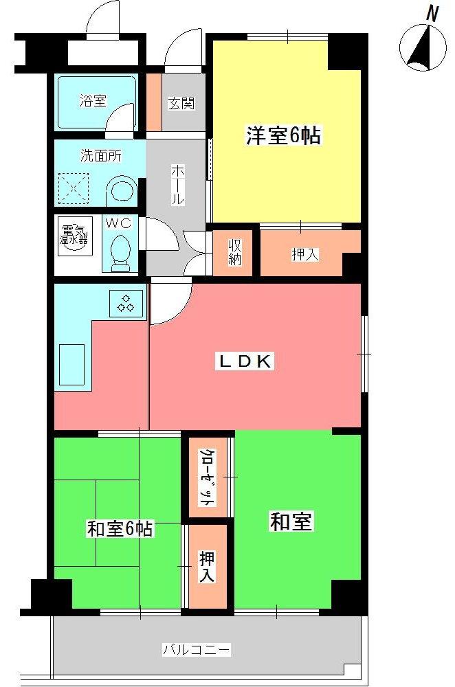 Floor plan. 3LDK, Price 12.8 million yen, Occupied area 71.57 sq m , Balcony area 9.45 sq m