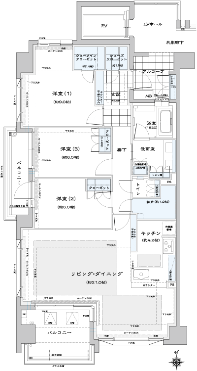 Floor: 3LDK + N + WIC + SC + TR, the occupied area: 105.14 sq m, Price: TBD