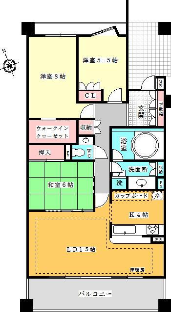 Floor plan. 3LDK, Price 41,500,000 yen, Footprint 91.2 sq m , Balcony area 15 sq m