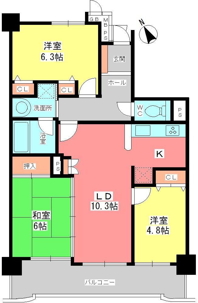 Floor plan. 3LDK, Price 21,800,000 yen, Occupied area 70.02 sq m , Balcony area 11.49 sq m