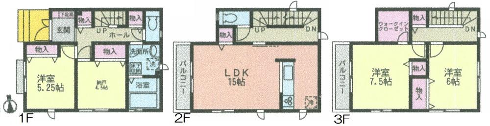 Floor plan. (1 Building), Price 33,800,000 yen, 3LDK+S, Land area 75.87 sq m , Building area 106.85 sq m