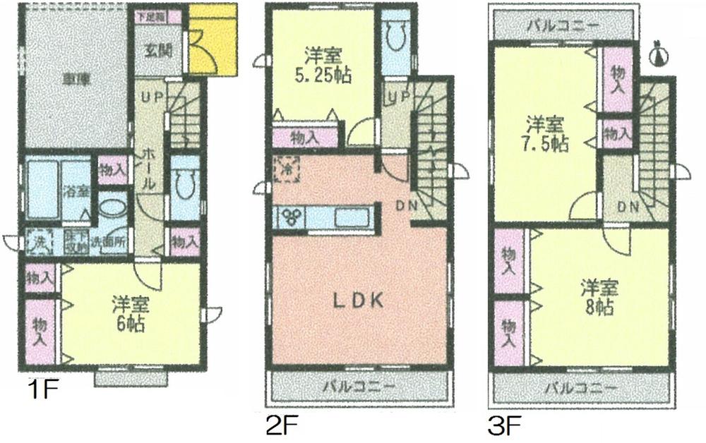 Floor plan. (3 Building), Price 35,800,000 yen, 4LDK, Land area 79.88 sq m , Building area 116.77 sq m