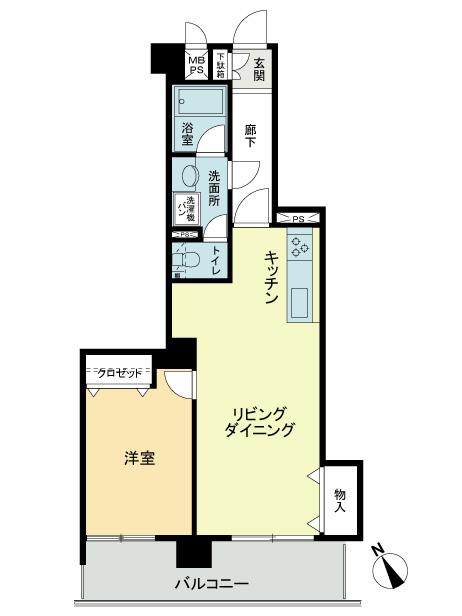 Floor plan. 1LDK, Price 9.8 million yen, Occupied area 47.29 sq m , Optimal rooms towards the one and living alone in the balcony area 9.37 sq m dink.
