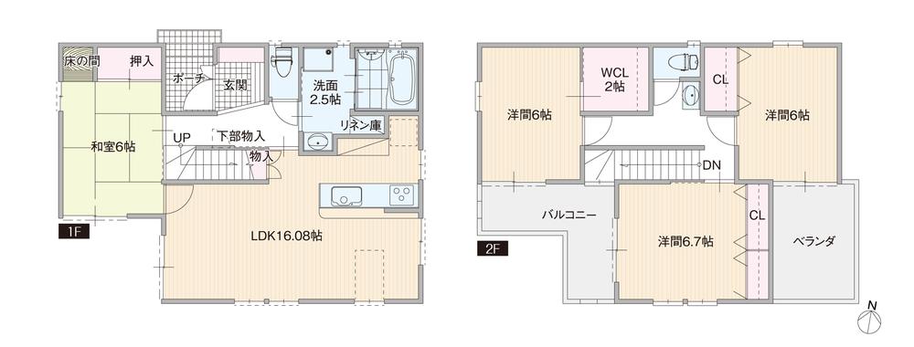 Floor plan. (E section), Price 48 million yen, 4LDK, Land area 100.1 sq m , Building area 104.34 sq m