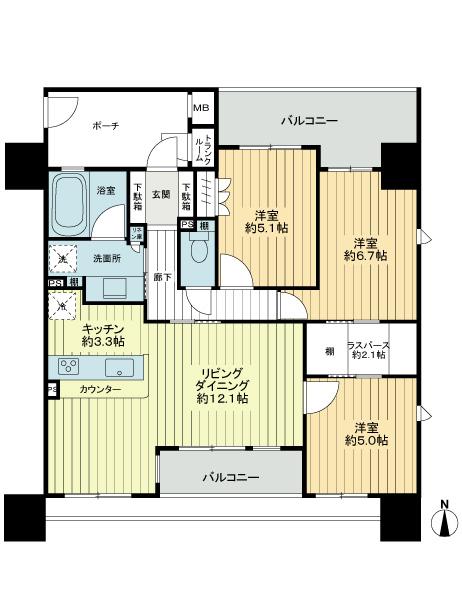 Floor plan. 3LDK, Price 28.5 million yen, Occupied area 73.43 sq m , Balcony area 17.51 ​​sq m floor plan