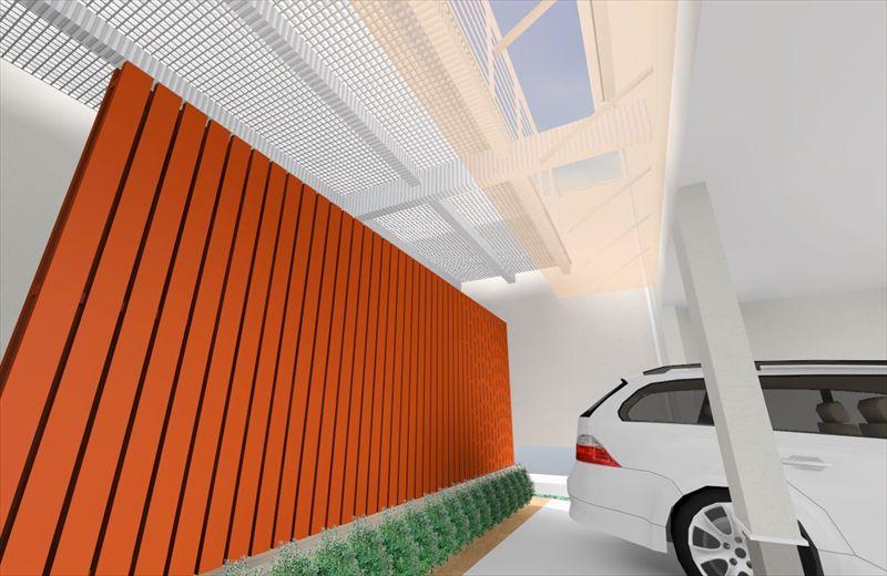 Rendering (appearance). Built-in garage Image Electric aluminum built-in garage with shutter 2 car is, Attractive can also be getting on and off without getting wet day of the crime prevention measures and rain. 