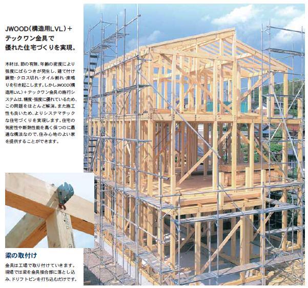 Construction ・ Construction method ・ specification. The LVL of complete drying agent to the structural member, Warp over the future and the earthquake resistance By the method of construction of the bracket junction ・ Deviation is also no peace of mind can be building. 