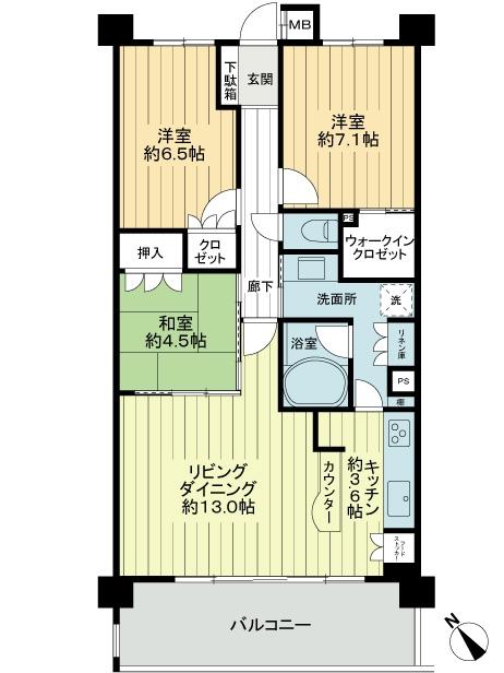 Floor plan. 3LDK, Price 25,800,000 yen, Occupied area 79.95 sq m , Balcony area 13.4 sq m floor plan
