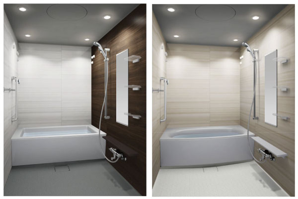 Bathing-wash room.  [Bathtub] Straight type to show the bathroom and clean, Bow type of atmosphere and spacious, Employing two types of tub. Depending on the dwelling unit ColorSelect, You can select either (select illustration / Free of charge ・ Application deadline Yes)
