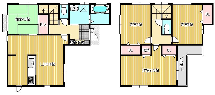 Floor plan. (Building 2), Price 32,880,000 yen, 4LDK, Land area 120.55 sq m , Building area 94.41 sq m