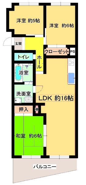 Floor plan. 3LDK, Price 12.5 million yen, Occupied area 69.97 sq m , Balcony area 14.68 sq m