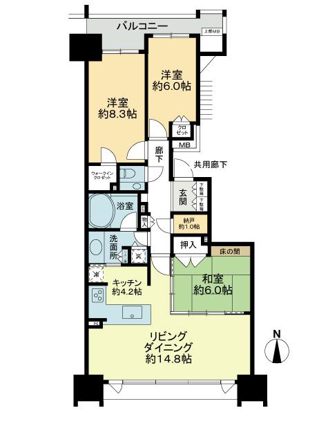 Floor plan. 3LDK + S (storeroom), Price 71,500,000 yen, Occupied area 90.04 sq m , Balcony area 9.26 sq m floor plan