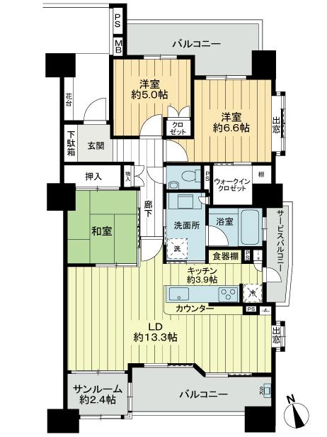 Floor plan. 3LDK, Price 45,500,000 yen, Occupied area 84.05 sq m , Balcony area 17.04 sq m floor plan