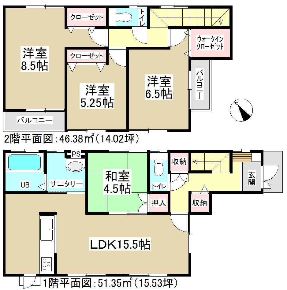 Floor plan. (1 Building), Price 28.8 million yen, 4LDK, Land area 95.01 sq m , Building area 97.73 sq m