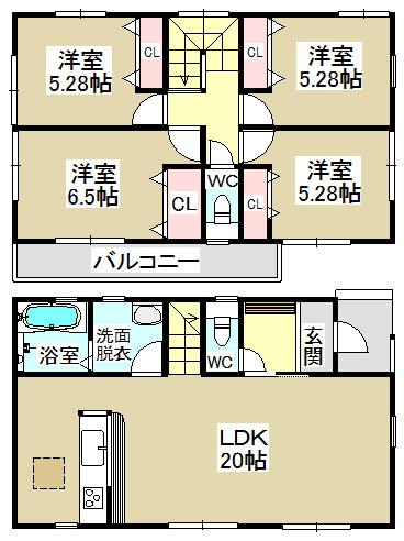 Floor plan. (Building 2), Price 30,900,000 yen, 4LDK, Land area 132.45 sq m , Building area 96.9 sq m