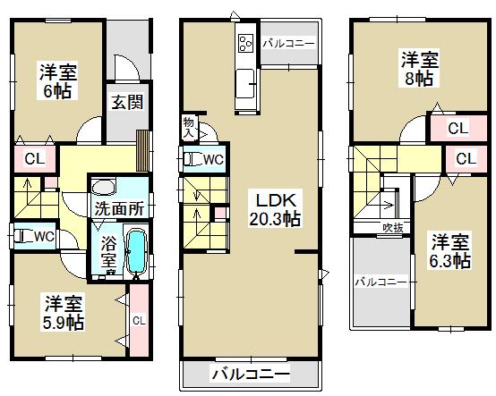 Floor plan. 30,800,000 yen, 4LDK, Land area 80.2 sq m , Building area 107.63 sq m