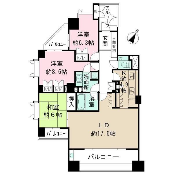 Floor plan. 3LDK, Price 35 million yen, Occupied area 97.36 sq m , Balcony area 19.95 sq m
