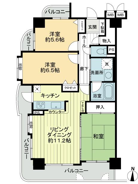 Floor plan. 3LDK, Price 23,900,000 yen, Occupied area 75.06 sq m , Balcony area 17.91 sq m floor plan