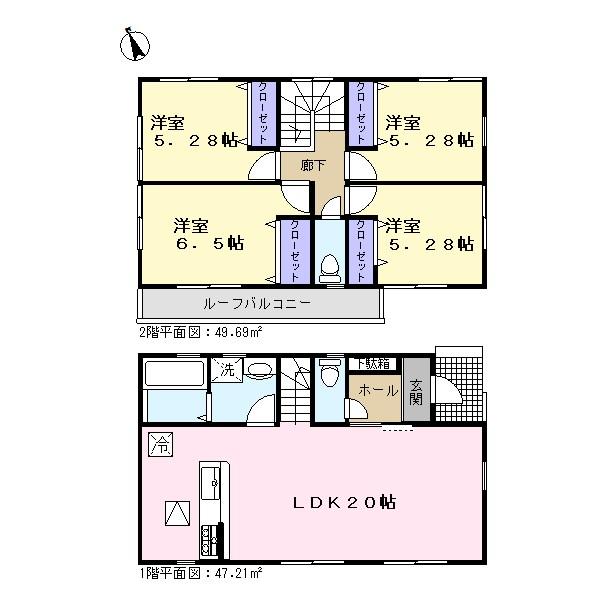 Floor plan. (Building 2), Price 30,900,000 yen, 4LDK, Land area 132.45 sq m , Building area 96.9 sq m