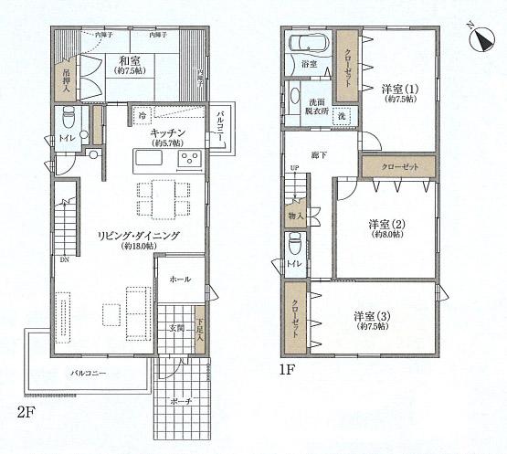Floor plan. (A House), Price 59,800,000 yen, 4LDK, Land area 221.3 sq m , Building area 129.18 sq m