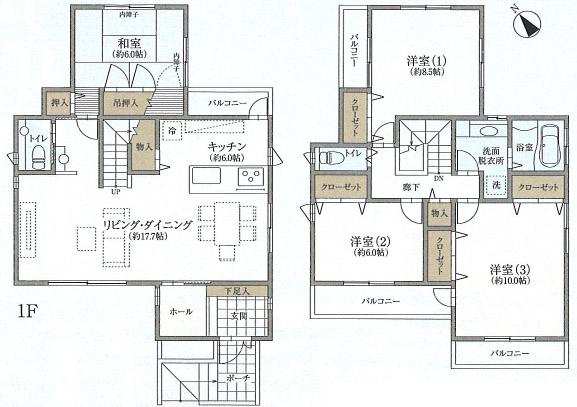 Floor plan. (B House), Price 63,800,000 yen, 4LDK, Land area 221.25 sq m , Building area 130 sq m