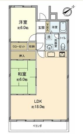 Floor plan. 2LDK, Price 7.9 million yen, Footprint 67.2 sq m , Balcony area 9.56 sq m