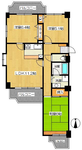 Floor plan. 3LDK, Price 15.3 million yen, Occupied area 71.63 sq m , Balcony area 13.77 sq m floor plan
