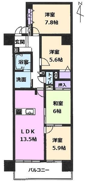 Floor plan. 4LDK, Price 17,900,000 yen, Footprint 84.6 sq m , Balcony area 9.44 sq m