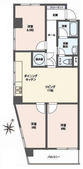Floor plan. 3LDK, Price 6.3 million yen, Occupied area 59.03 sq m , Balcony area 5.4 sq m   ■ 3LDK