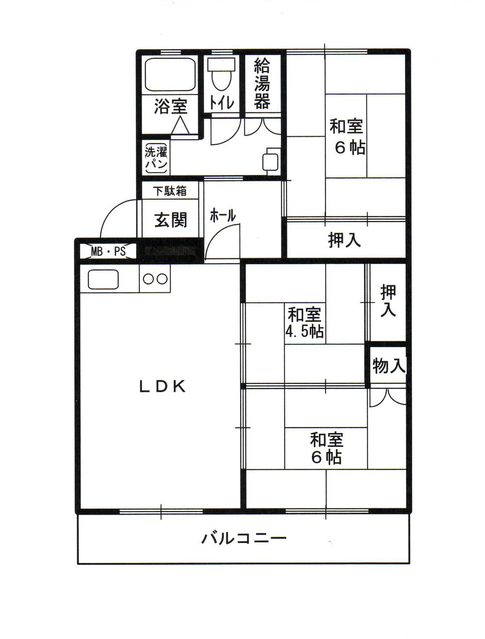 Floor plan. 3LDK, Price 3.5 million yen, Occupied area 62.77 sq m , Balcony area 6.4 sq m