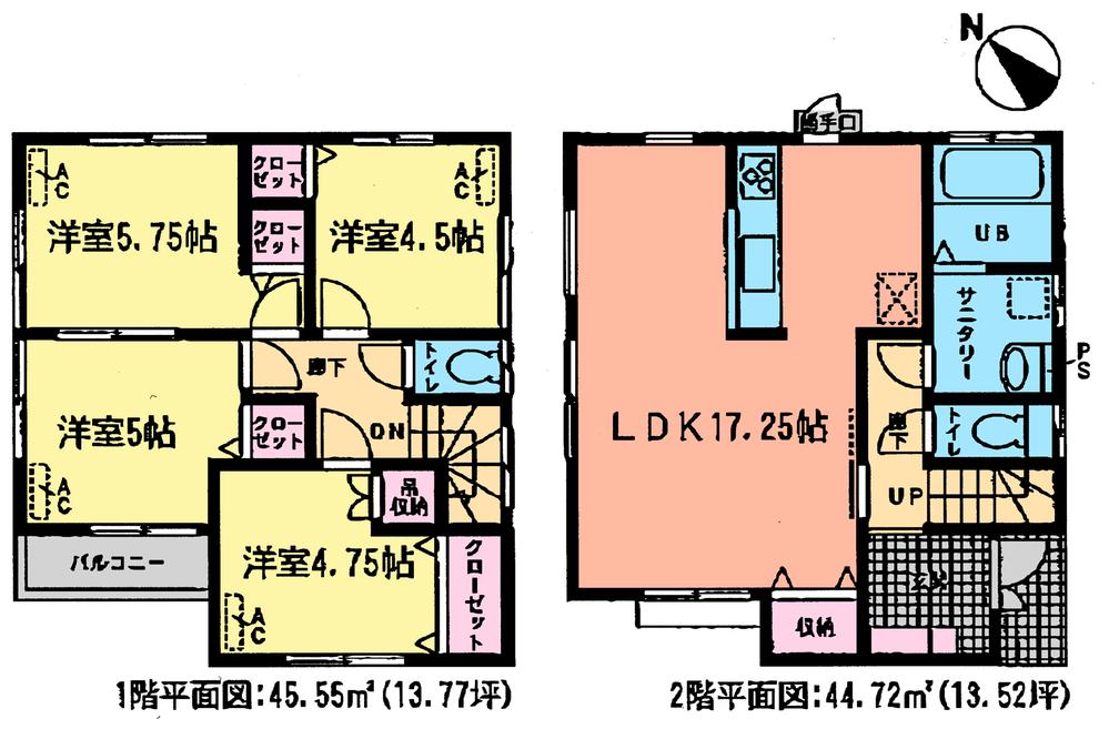 Floor plan. (Building 2), Price 26,800,000 yen, 4LDK, Land area 107.16 sq m , Building area 90.27 sq m