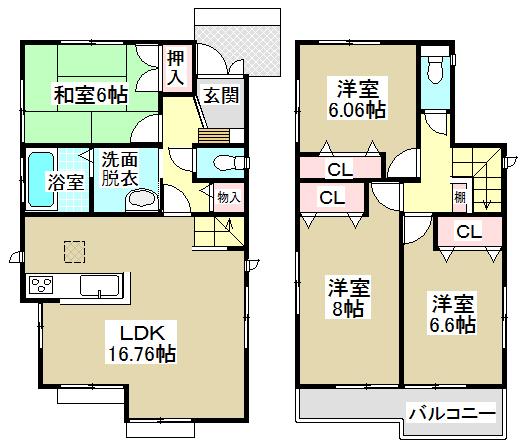Floor plan. (1 Building), Price 37,800,000 yen, 4LDK, Land area 155.44 sq m , Building area 100.41 sq m