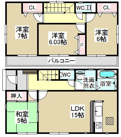 Floor plan. (1 Building), Price 33,900,000 yen, 4LDK, Land area 157.5 sq m , Building area 94 sq m